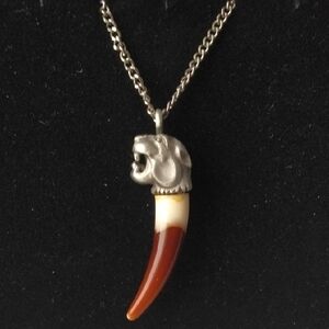 Panther Pendant Necklace with Brown and Cream Tooth